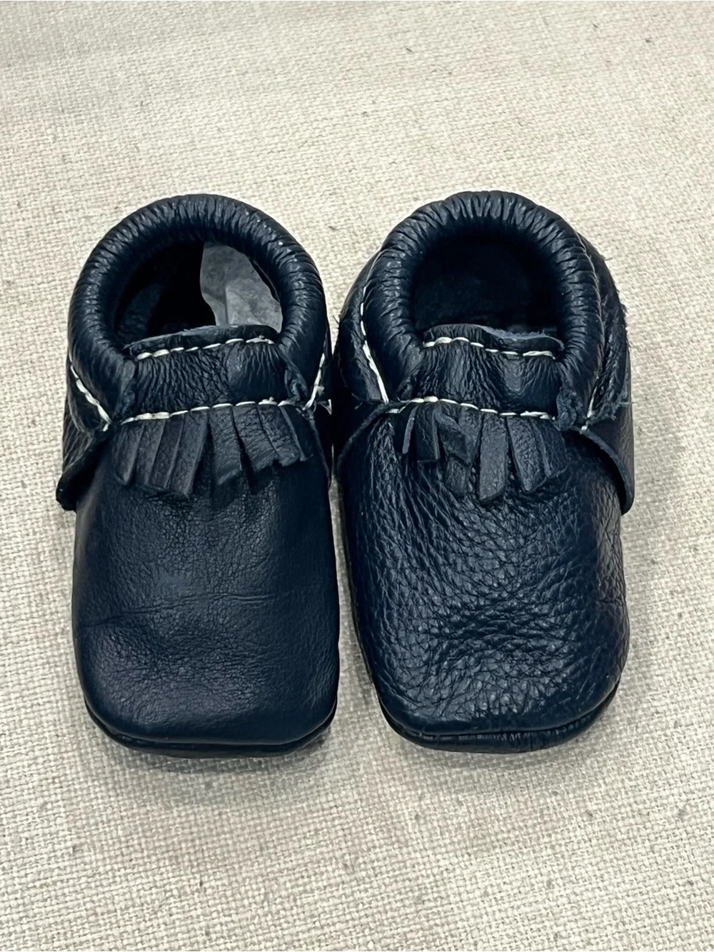 Freshly Picked Navy Leather Baby Moccasins